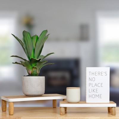 Natural Mango Wood Rectangular Pedestal Risers Set with White Trim