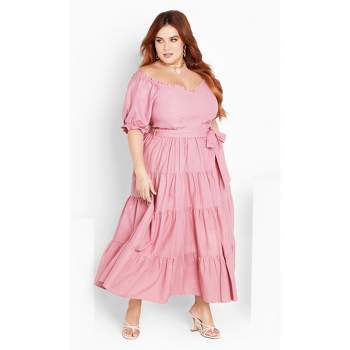 Women's Plus Size Puff Sleeve Maxi Dress - blush | CITY CHIC
