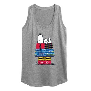 Women's - Peanuts - Snoopy Patchwork Doghouse Graphic Racerback Tank - 1 of 4
