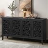 60" Buffet Cabinet Sideboard with Floral Carvings and Solid Wood Legs, TV Stand with Antique Brass Handle, Adjustable Shelves for Living Room - 3 of 4