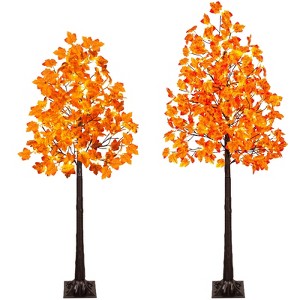Romswi 2Pack 5FT 6FT Artificial Lighted Maple Tree, 216 LED Warm White Lights, Thanksgiving Autumn Harvest Outdoor Indoor Home Decor - 1 of 4