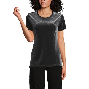 Lands' End Women's Short Sleeve Velvet Crew Neck Top - 1 of 3