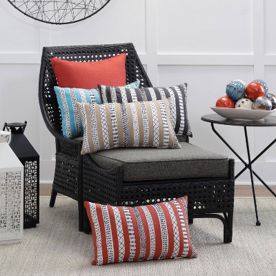 Tribal Bands Turquoise, Cream & Black Embroidered Lumbar Pillow Set