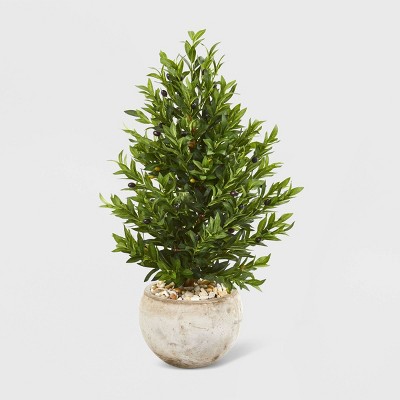 3ft Olive Cone Topiary Artificial Tree Sand Stone Planter UV Resistant - Nearly Natural