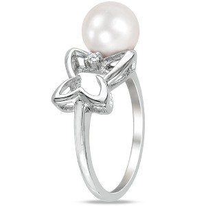 EVERLY JEWELRY | Sterling Silver 8-8.5mm Cultured Freshwater Pearl and Diamond Accent Butterfly Ring - 1 of 2