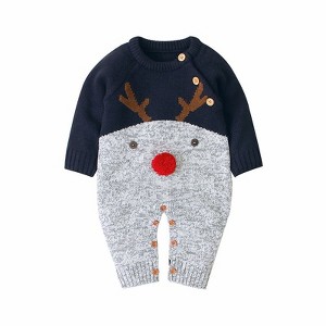 MyKids-Usa Baby Cartton Pattern Contrast Design Side Button Christmas Knitted Romper - 1 of 4