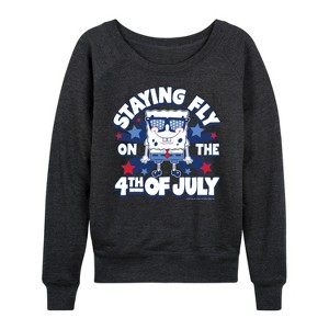 Women's - SpongeBob SquarePants - Fly On 4th of July Lightweight French Terry Wide Neck Long Sleeve Shirt - 1 of 4