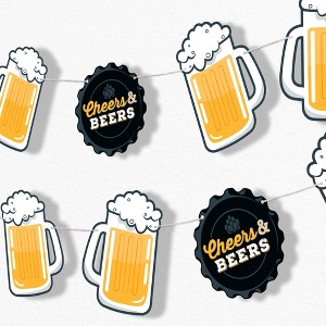 Big Dot of Happiness Cheers and Beers Garland Banner Adult Birthday Backdrop 30 Feet of Cord 15 Double Sided Paper Beer Mugs and Bottle Top Shapes - 1 of 4