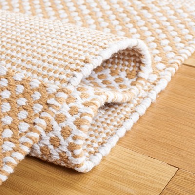 Ivory and Gold Striped Flat Woven Wool Cotton Area Rug 3'x5'