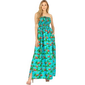 LA LEELA Women's Bandeau Maxi Dress Beach Tropical Cruise Tube Dress Long  Boho Vacation Holiday Evening Wear Flowy L-XL Blue Flamingo : Target