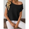 Womens Summer Knit Sweater Top Off Shoulder Short Sleeve Casual Pullover Sweater - 3 of 3