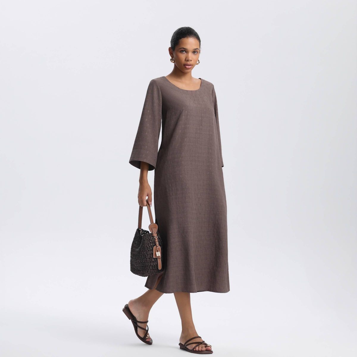 Women's 3/4 Sleeve Midi A-Line Dress - A New Day™ - thumbnail 4