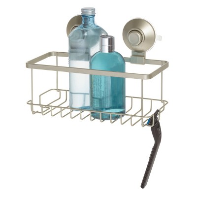 Satin Silver Metal Suction Mount Shower Basket