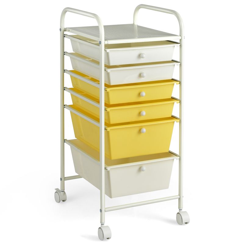Tangkula 6 Drawer Scrapbook Paper Organizer Rolling Storage Cart for Office School Yellow, 2 of 8