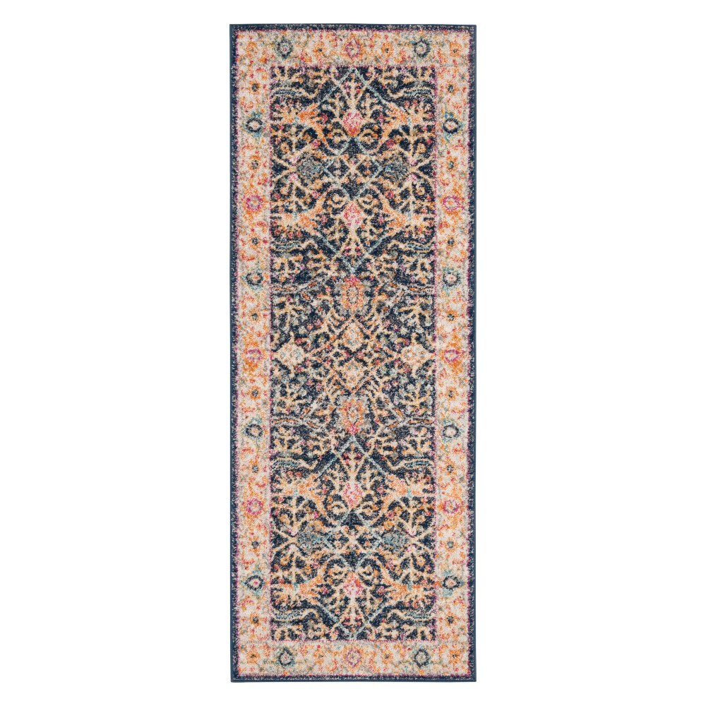 2'3inX6' Floral Loomed Runner Navy/Cream - Safavieh