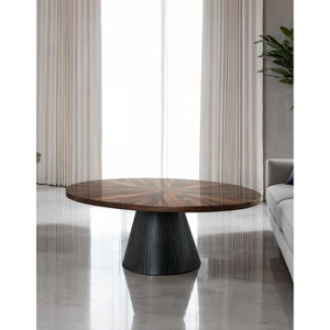 Sapphtopaz 36" Modern Coffee Table with Groove Drum Base Round Living Room Table with High Gloss Parquet Pattern Top Coffee Bar for Living Room - 1 of 4