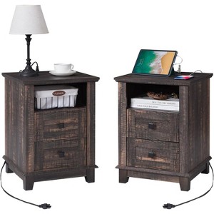 AMERLIFE 18" Farmhouse End Table 2 with Charging Station & 2 Storage Drawers - 1 of 4