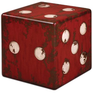 Uttermost Burnt Red Cube Accent Table with Antiqued Ivory Accents - 1 of 3
