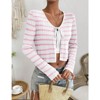 Coolmee Women's Tie Front Cardigan Long Sleeve Rib Knit Shrug Sweaters Crop Tops - 2 of 4