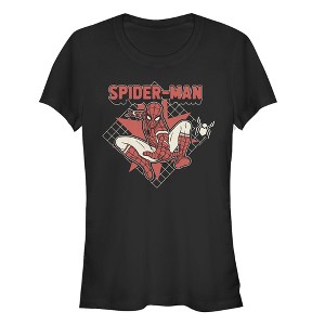 Juniors Womens Marvel Spider-Man: Far From Home Cartoon Grid T-Shirt - 1 of 3
