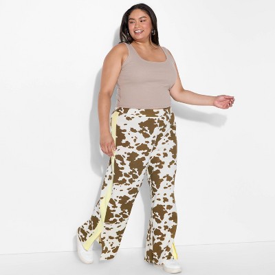 Women's Cow Print Pull-On Graphic Pants - Brown