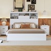 Queen Size Wooden Platform Bed with Storage Headboard and USB Charging Ports for Bedroom or Apartment - 2 of 4