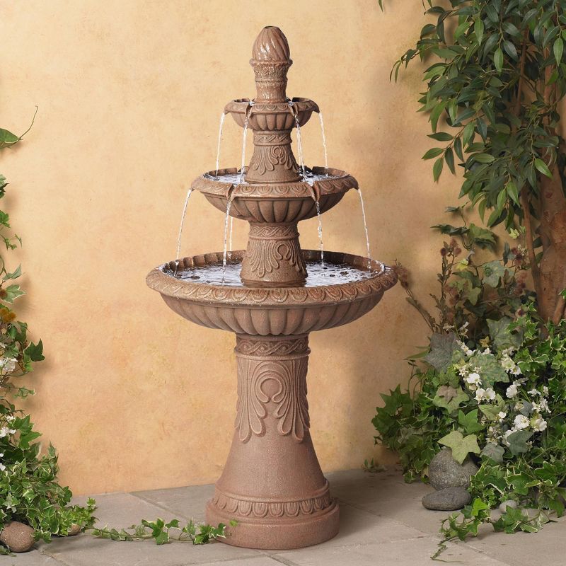 John Timberland European Rustic Outdoor Floor Water Fountain with Light LED 45 3/4" High 3-Tiered for Garden Patio Yard Deck Home, 2 of 10
