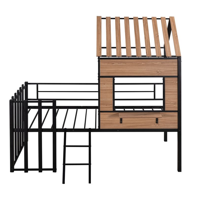 Metal Twin Size Loft Bed with Roof, Windows, Railing and Ladder - ModernLuxe, 5 of 10