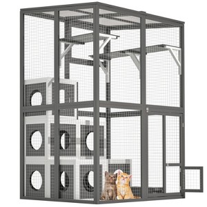 FURNIinspire Pet Crates and Houses Cat Crate Furniture Style Heavy duty Kennel Cage, Stylish Pet Crate, Multiple Functional Spaces, Grey, - 1 of 4