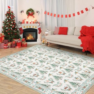 TackView Christmas Rug Washable, Non Slip Low Pile Christmas Tree & Floral Accent Carpet, for Living Room, Bedroom, Kitchen - 1 of 4