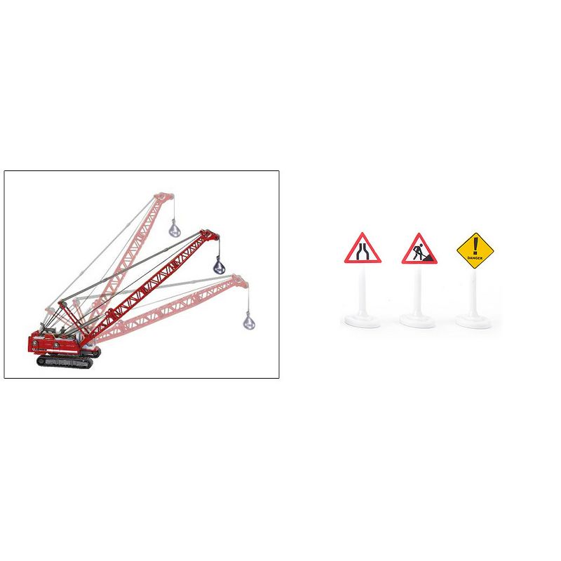 Heavy Haulage Transporter Green and Liebherr Cable Excavator Red with Wrecking Ball and Signs 1/87 (HO) Diecast Models by Siku, 5 of 6