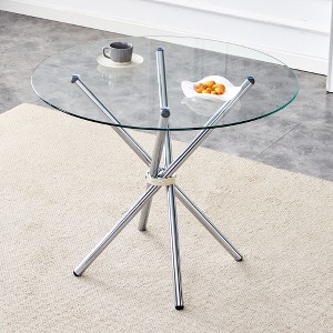 CAVINAS Round Dining Table Modern Tempered Glass Table for 4 with Cross Metal Base - 1 of 4