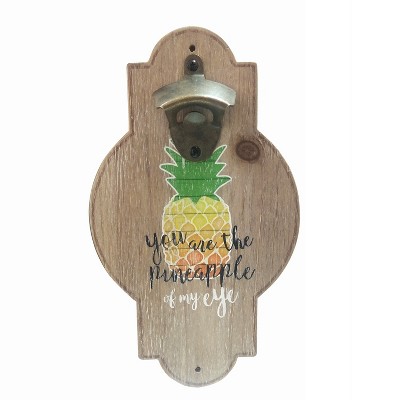 Beachcombers Pineapple Bottle Opener Plaque Wall Mount Wood Composite Home Decor With Saying Tropical Beach Coastal 11.81 x 6.69 x 1.38