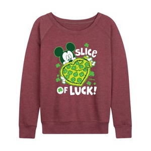Women's - Disney - Slice Of Luck Lightweight French Terry Wide Neck Long Sleeve Shirt - 1 of 4