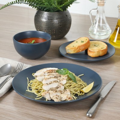 Matte Blue Ceramic 12-Piece Dinnerware Set for 4