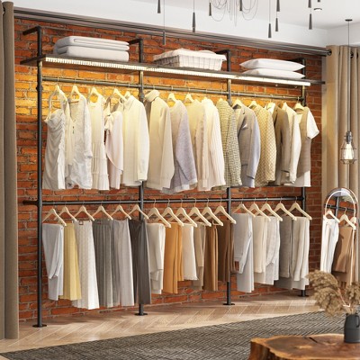 Aheaplus Industrial Pipe Clothing Rack, Reversible 118.3'' Clothes Rack for Hanging Clothes