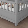 Full Size Wooden Floor Bed with House Roof Frame and Fence Guardrails - 3 of 4