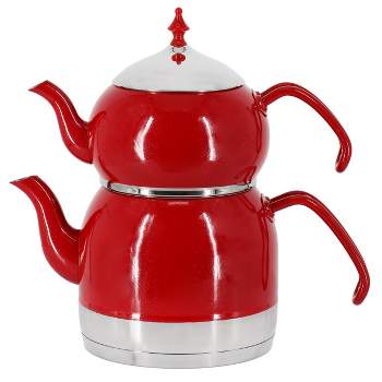 Korkmaz Rena 1.1 Liter Tea Pot and 2.4 Liter Kettle Set in Red