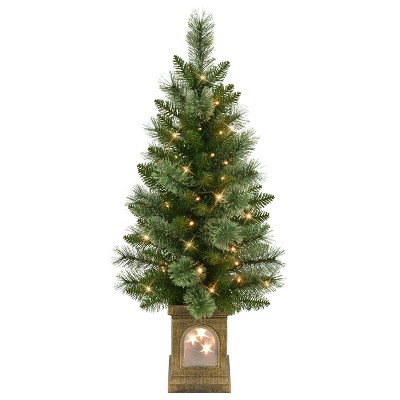 Puleo Set of 2 Artificial Battery-Operated Pre-Lit Gold Pot Potted Christmas Trees