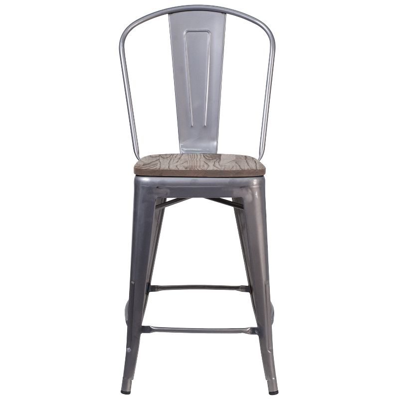 Flash Furniture 24" High Clear Coated Counter Height Stool with Back and Wood Seat, 5 of 7