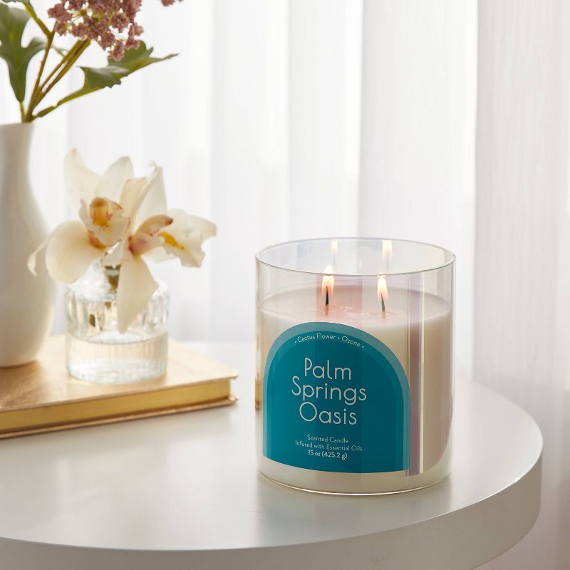 2-Wick Glass Jar 15oz Candle with Iridescent Sleeve Palm Springs Oasis - Opalhouse&#8482;, 2 of 4