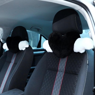 TruAIR 2 Pcs Plush Heart Shaped Car Pillow with Angel Wings for Travel Decor