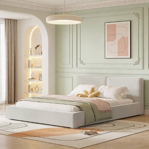 Luxystar Queen Size Modern Velvet Upholstered Platform Bed with Solid Frame - 1 of 4