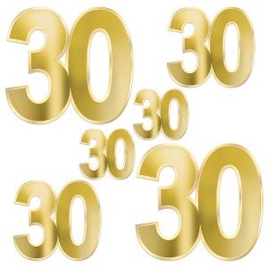 Beistle Gold Foil "30" Birthday Cutouts, 4¾"-11¾", Pack of 12 - 1 of 4
