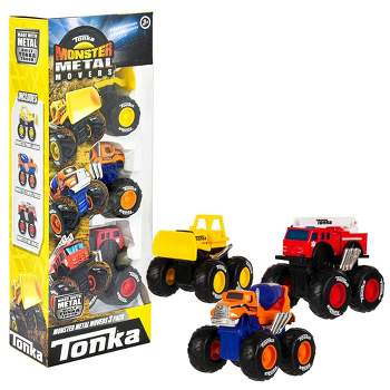 Tonka Front Loader, Fire Truck, Cement Mixer Monster Metal Movers - 3pk
