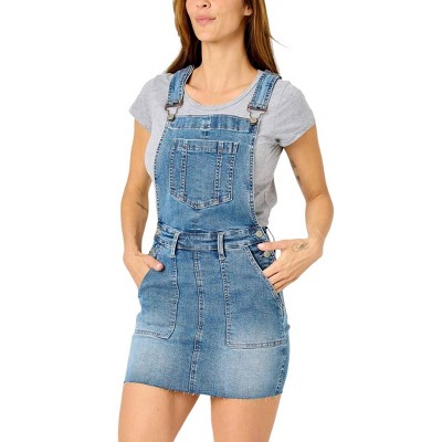 Women's HIGH WAIST RAW HEM OVERALL DENIM SKIRT - Judy Blue