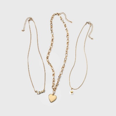 Girls' 3pk Heart Necklace Set - art class™ Gold