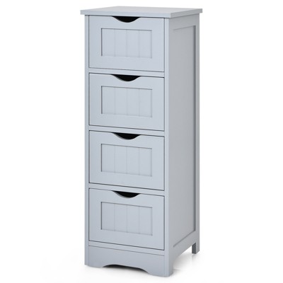 Tangkula Freestanding Bathroom Floor Storage Cabinet Wooden Storage Organizer Cupboard Shelf Grey