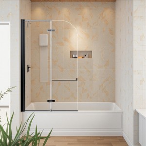 Frameless Folding Pivot Bathtub Door,(6mm) Thick SGCC Clear Tempered Glass Door, Bathroom Pivot Bifold Shower Tub Door Panel - 1 of 4