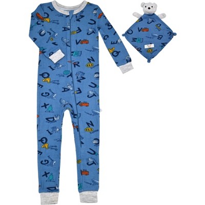 Sleep On It Infant Boys Long Sleeve Super Soft Snuggle Jersey Zip-Up Coverall Pajama with Matching Blankey Buddy